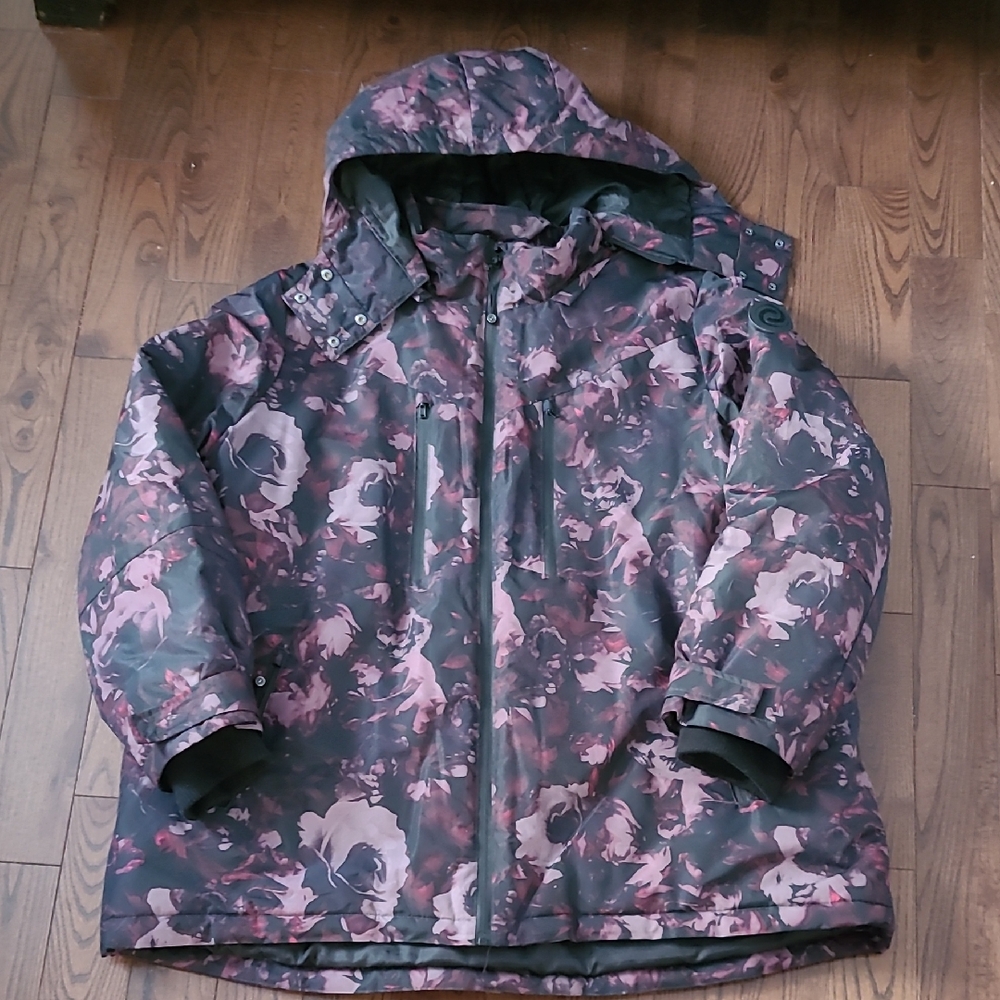 Women Winter Floral Hooded Jacket Active Zone from Penningtons Plus Size 2x